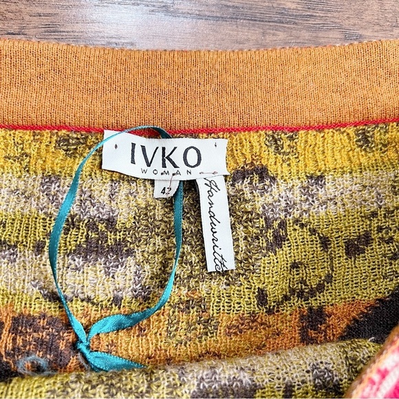 IVKO Woman • floral jacquard skirt brown wool knit flare Serbia bohemian - Picture 3 of 12